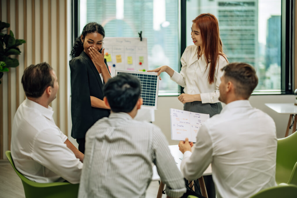 A sales team discussing a professional growth plan