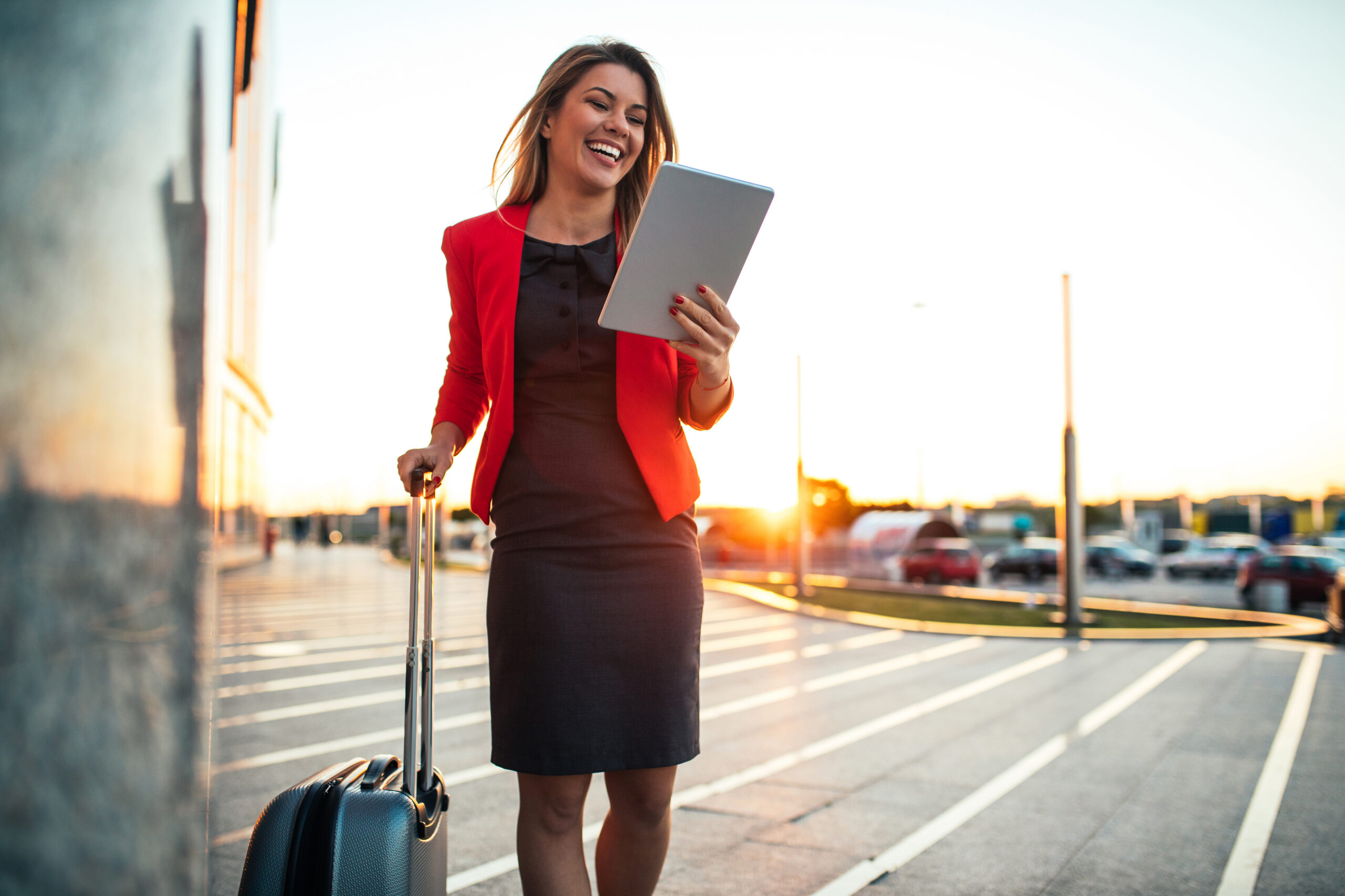 A woman enjoying her marketing career opportunity to travel